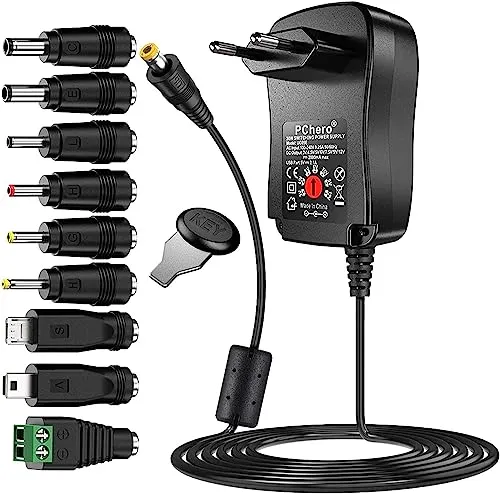 PChero 30W Universal AC/DC Adapter Schaltnetzteil mit 9pcs Adapter Tipps, enthält Mini & Micro USB Stecker, für 3V bis 12V Haushaltselektronik und LED-Streifen - 2000mA max