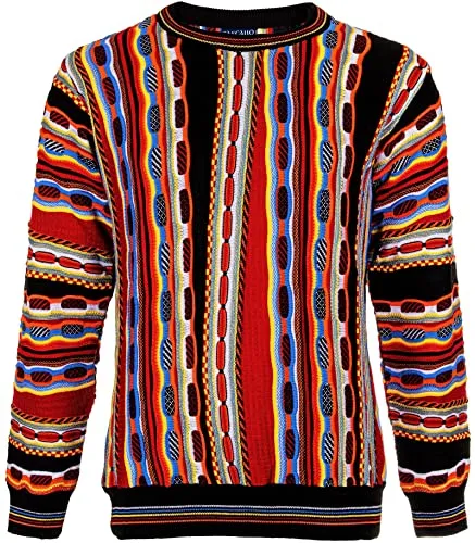 CASCALLO Deluxe Luxus Strickpullover Angelo (L) - Eleganter Herrenpullover mit Rundhalsausschnitt, einzigartigem farbenfrohem Strickmuster und innovativen 3D-Effekten. Perfekt kombinierbar mit Jeans, aus hochwertigem Garn für höchsten Tragekomfort.