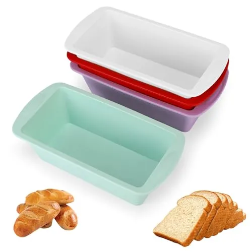 Pavlleen 4 Stück Silikon Backformen,Silikonbackform für Brot und Kuchen, Antihaftende Silikon Backform Kastenform und BPA-frei, Geeignet für Brot, Kuchen, Überbacken, Einfrieren