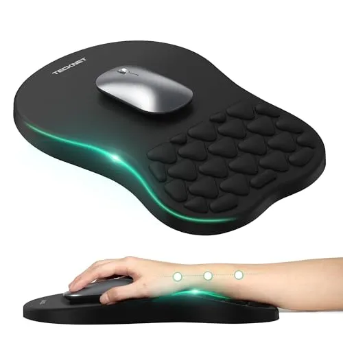 TECKNET Ergonomisches Mauspad, Memory-Schaum Mousepad mit Handauflage | 8° Ergonomische Neigung, Massageball, Wasserabweisend, Lycra-Oberfläche, Präzise Maussteuerung, Rutschfeste Basis, 30×20×3 CM