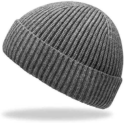 Furwabo Trawler Beanie Watch Hut Aufrollen Edge,Winter Warme Strickmützen Fischer Unisex(Grau)