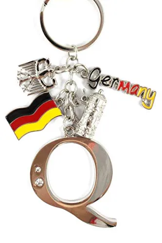 ELLUG Schlüsselanhänger H.: 11cm Buchstaben/Letter/Initalien/Alphabet/ABC mit Glitzersteinen & Charms Bierkrug/Adler/Deutschland-Fahne/Germany (Q)