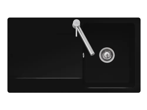 Villeroy & Boch Siluet 50 - 3335 01 J0 Chromit Keramikspüle - Hochwertige Keramikspüle mit Handbetätigung, ideal für Unterschränke ab 50 cm, Maße: 90 x 51 cm, glänzendes Chromit-Finish für eine elegante Küchengestaltung.