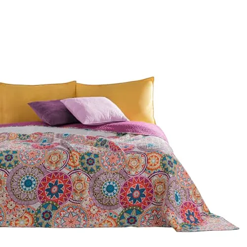 DecoKing 12215 Tagesdecke 170x270 cm - Zweiseitiger Bettüberwurf in Rosa, Violett und Anthrazit - Tagesdecken in 170x270 cm, zweiseitig und bunt, ideal für eine stilvolle Wohnraumgestaltung. 100% Polyester, pflegeleicht und waschbar bei 30 Grad.