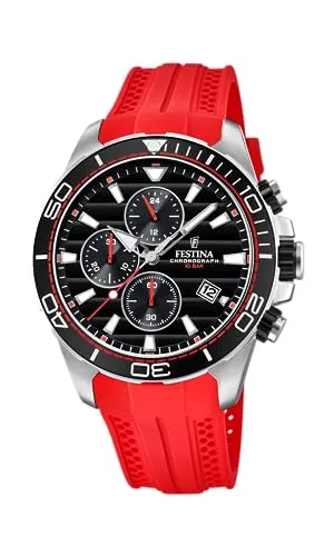 Festina Herren Uhr Analog mit Rotem Kautschukarmband in rot von Festina