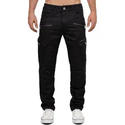 Cipo & Baxx Bikerjeans Herren Straight Fit Hose Mid Waist BA-CD424 Cargohose im angesagten Biker-Stil schwarz 30
