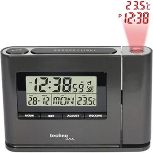 Technoline Wecker WT 519 schwarz - Digitaler Funkwecker mit Projektion - Wecker mit digitaler Datumsanzeige, Temperatur, geräuschlosem Funkuhrwerk und praktischer Projektionsfunktion für die Decke oder Wand.