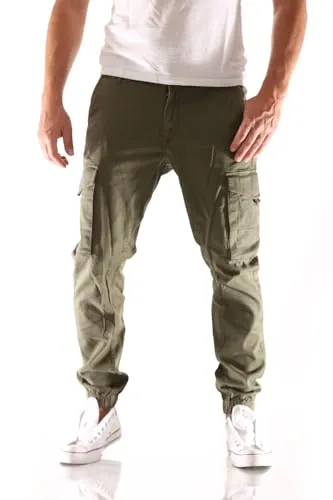 JACK & JONES Slim Fit Cargo-Hose für Männer - Wanderhosen mit mittlerer Taille, aus 78% Baumwolle und 20% recyceltem Material, ideal für umweltbewusste Outdoor-Aktivitäten.