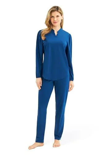 Rösch Pyjama im puristischen Stil aus 100% Baumwolle - Schlafanzüge für Damen, aus angenehm weicher Single Jersey Qualität, mit Stehkragen und bequemen Bund für höchsten Komfort.