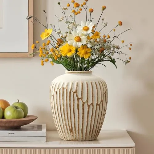 Hometopia Keramik Vase im Modern – 23,5 cm, Beige in beige von Hometopia