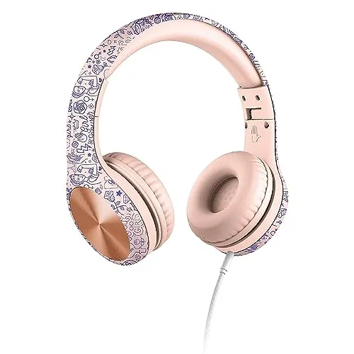 LilGadgets Connect+ Pro-Kopfhörer für Mädchen – für den Komfort von Kindern entwickelt, faltbares Over-Ear mit integriertem Mikrofon, Kinderkopfhörer für die Schule, Mädchen-Kopfhörer, Girl Power