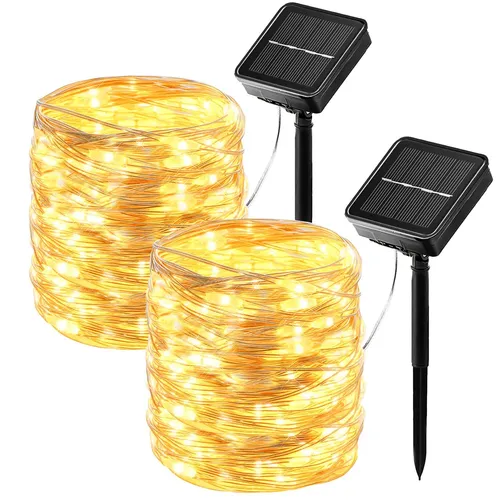 Stücke Solar Lichterkette Aussen 26 m - 240 LED - Wetterfeste 26 m lange Solar Lichterkette mit 240 LEDs und 8 Modi – ideal für stimmungsvolle Beleuchtung im Garten, auf dem Balkon oder bei Festen.