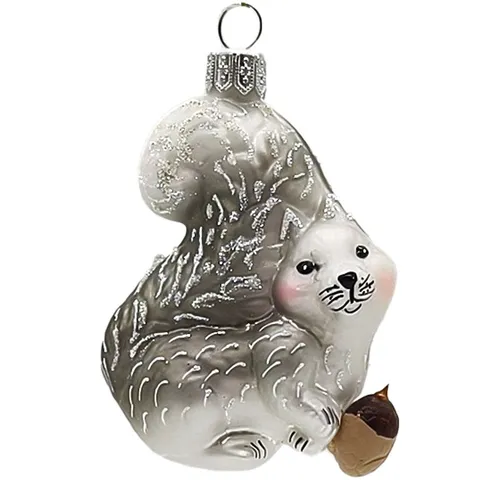 Schatzhauser Christbaumschmuck Eichkatz, weiß grau 7,5cm Glas (1-tlg), formgeblasen, handbemalt