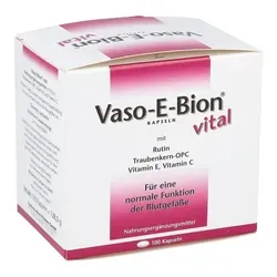 Vaso-E-Bion Vital 100 ST - Nahrungsergänzungsmittel mit Rutin, Traubenkern-OPC, Vitamin E und C. Unterstützt das Immunsystem und fördert die Zellgesundheit. Gluten- und lactosefrei, ideal für eine ausgewogene Ernährung.