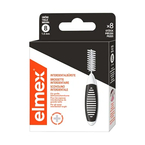 elmex Interdentalbürste schwarz (Größe 8, 1,5mm), 1 x 8 Stück - Interdentalbürsten für die Reinigung großer Zahnzwischenräume