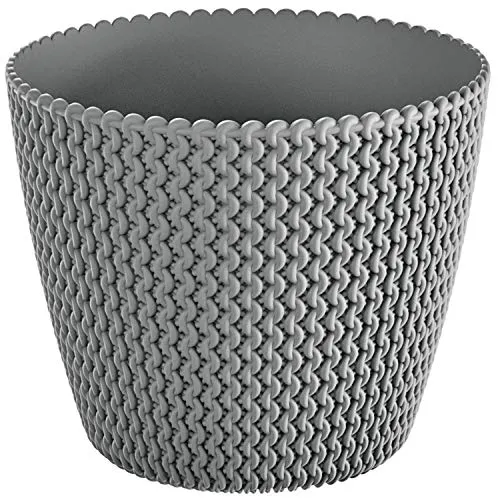Prosperplast Splofy Blumentopf Pflanzkübel Pflanzgefäß Blumenkübel Strickmuster Kunststoff (157mm, Grau)