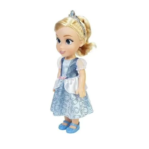 Disney Princess Cinderella Puppe 35cm, reflektierende Glitzeraugen, bewegliche Gelenke, ausziehbares Kleid, Schuhe, Krone, Blondes Haar, für Mädchen ab 3 Jahren