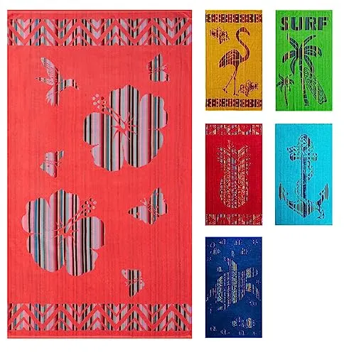 jilda-tex Strandtuch 90x165 cm Badetuch Strandlaken Badelaken Strandhandtuch 100% Baumwolle XXL (Coral Flowers)