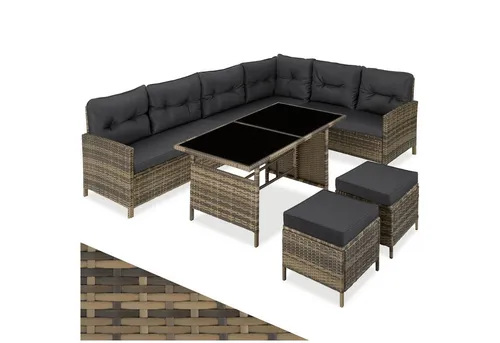 TecTake Rattan Lounge Barletta - Natur 406515 - Genieße entspannte Stunden im Freien mit der großzügigen Rattan Lounge Barletta. Platz für bis zu 8 Personen, wetterfestes Polyrattan und bequeme Kissen sorgen für Komfort und Stil in deinem Garten.