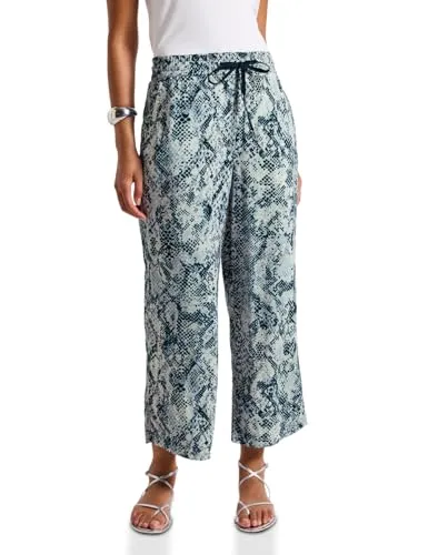 STREET ONE Damen 3716097 Gemusterte Wide Leg Hose, Arona Blue - Damen-Hosen mit Loose Fit, High Waist und elastischem Bund für optimalen Tragekomfort, perfekt für lässige Outfits.