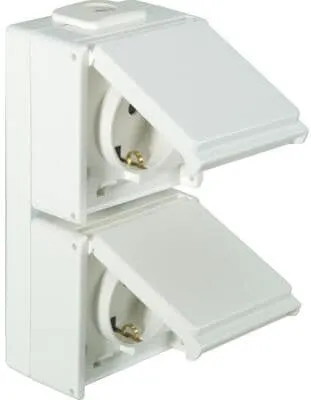 OPUS Aqua Schutzkontakt-Steckdose, 2-fach, senkrecht, Aufputz, Feuchtraum, reinweiß (753.657.02)