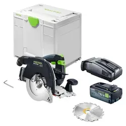 Festool HKC 55 KEB-Basic Handkreissäge 18 V mit Akku und Schnelllader - Leistungsstarke Handkreissäge für präzise Schnitte in Holz. Inklusive 8 Ah Akku und Schnelllader für maximale Effizienz im mobilen Einsatz.