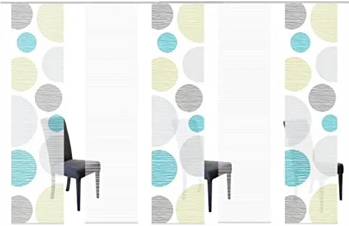 Vision S Schiebegardine 5er-Set - Halbtransparente Bambusoptik - Gardinen in blau-grün mit graphischem Design, ideal für ein modernes Ambiente. Pflegeleicht aus 100% Polyester, im praktischen 5er-Set, Maße: 260x60 cm.