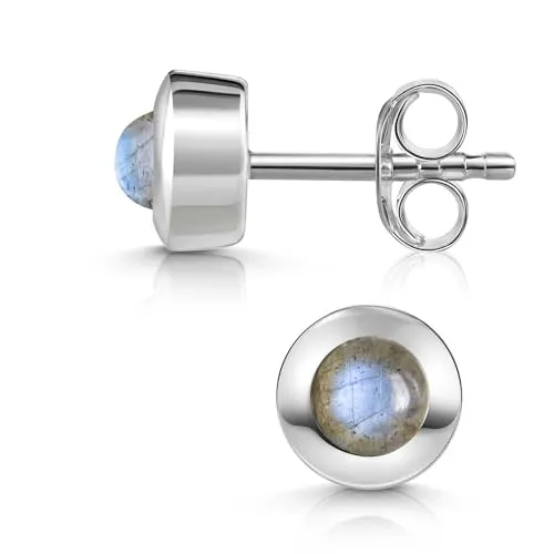 Materia Labradorit Ohrringe Silber 925 - Damen Ohrstecker mit einzigartigem Edelstein - Ohrringe für Damen aus 925 Sterling Silber mit türkisfarbenem Labradorit im Cabochon-Schliff. Jedes Paar ist ein Unikat, perfekt als Geschenk in einer hochwertigen Schmuckschachtel.