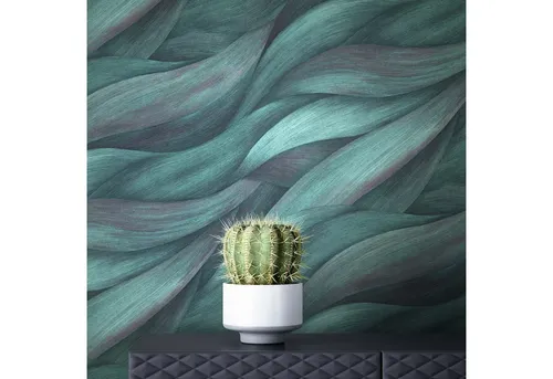 Newroom Vliestapete - Türkis Blätter Muster für stilvolle Räume - Moderne Tapete in Türkis mit abstraktem Wellenmuster, ideal zur optischen Raumgestaltung und für ein harmonisches Wohngefühl. Perfekt für Wohnzimmer, Schlafzimmer und Küche.