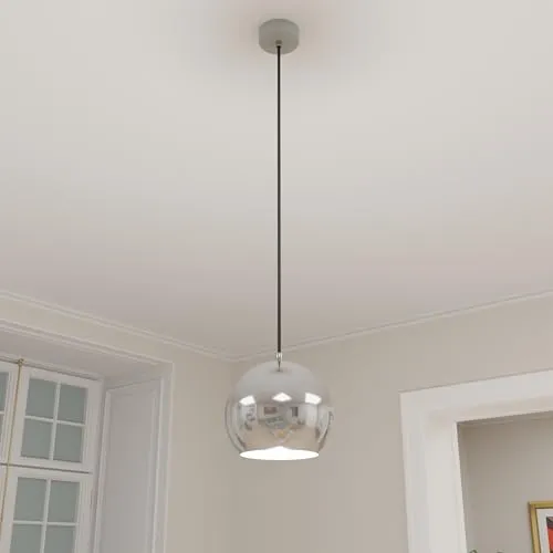 Pendelleuchte E27 D:18cm verchromt - Retro Design für Wohnzimmer & Küche - Hängeleuchte im glänzenden Chromlook, ideal für stilvolle Akzente in Küche oder Esszimmer. Höhenverstellbar und individuell gestaltbar mit E27 Leuchtmitteln für eine warme Atmosphäre.