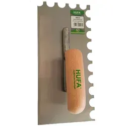 Hufa Glättekelle Stahl Holzgriff 280mm x 130mm 20x15mm halbrund gezahnt