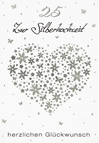 Perleberg - einzigartige Karten zur Silberhochzeit mit Herz Motiv - stilvolle Silberhochzeit Karte mit Umschlag in silber - elegante Karte zur Silberhochzeit mit Glückwunsch 11,6 x 16,6 cm