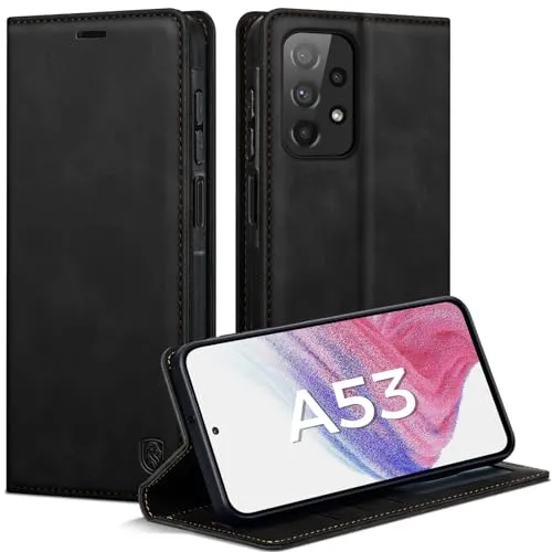 AIMOYU Handyhülle für Samsung Galaxy A53 5G Hülle, Premium Lederhülle Flip Case Magnet Tascher Kartenfach Standfunktion Klapphülle Schutzhülle für Samsung A53, Schwarz