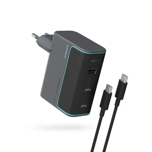 Cuktech 100W GaN Ladegerät für Samsung - Universelles Wandladegerät mit 3 Anschlüssen (2x USB-C, 1x USB-A). Kompakt und leistungsstark für schnelles Laden von Geräten.
