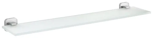 tesa ESTEETIC Badablage aus Milchglas - elegante Wandablage ohne Bohren - Badezimmerregal mit verchromter Halterung und Milchglas-Platte, ideal für modernen Stil und mühelose Montage ohne Schäden an Wänden.