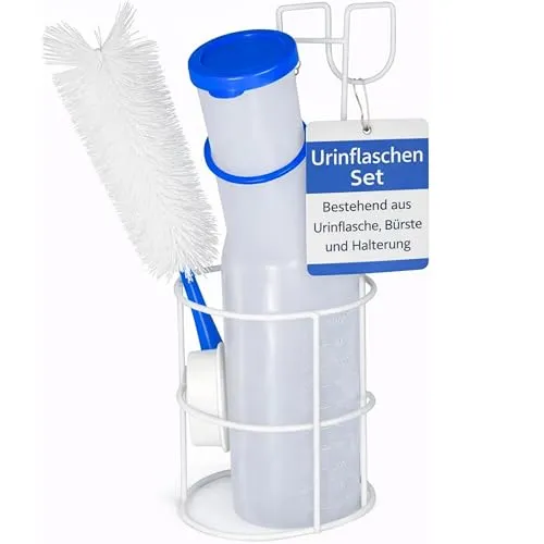 Urinflaschen Set für Männer – Praktische Pinkelflasche mit Halterung & Bürste