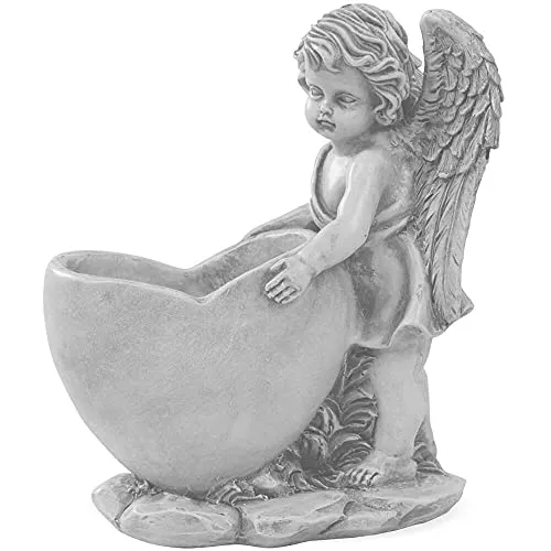 matches21 Schöner Pflanztopf Engel Figur mit Herz - Grabschmuck wetterfest Grabengel aus Kunststein - Hübscher Blumentopf mit Engelfigur als Grabdekoration 17,5 x 9 x 20 cm