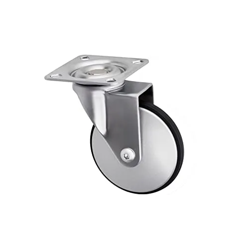 SOTECH Design-Möbelrolle LINDAU Ø 50 mm | 30 Kg Tragfähigkeit pro Rolle 360 Grad drehbar, mit Montageplatte, silbergrau Lenkrolle, leise und bodenschonend