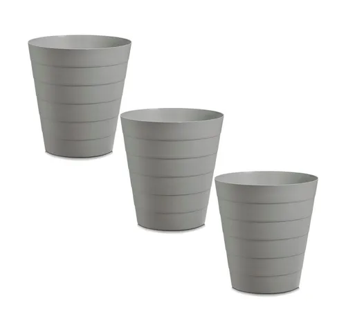 Basera® Mülleimer Papierkorb 3er Set für Büro, Bad, Jugendzimmer & Kinderzimmer, 13,5 Liter, 29 x 29 x 30 cm, Kunststoff, rund, grau
