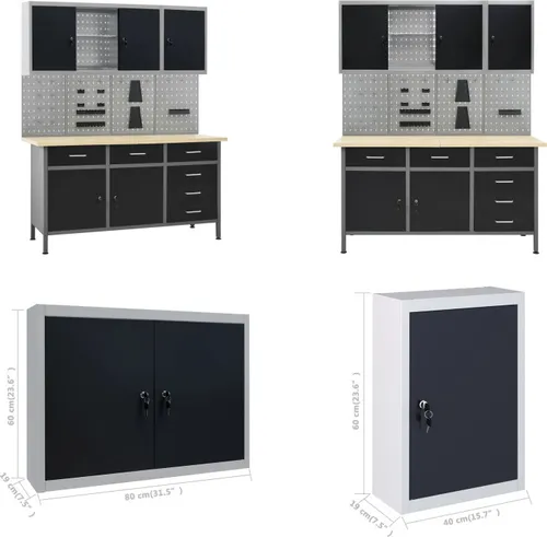vidaXL Werkbank mit 4 Werkzeugwänden und 2 Wandschränken