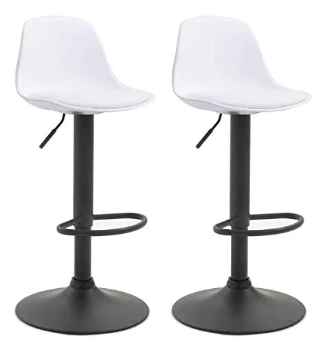 CLP 2er Set Barhocker Kiel - Höhenverstellbar & 360° drehbar, Weiß Schwarz - Barhocker-Set aus Kunststoff und Kunstleder, höhenverstellbar für optimalen Komfort. Ideal für moderne Küchen und Bars, pflegeleicht und stylish.