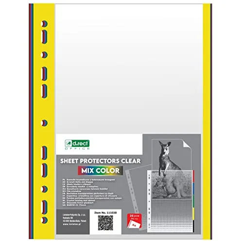 D.RECT 25 Stück glasklar Prospekthüllen DIN-A4, 5 Farben Stark 75µ 0,075 mm PP-Kunststoff Klarsichthüllen Sammel-Taschen zum Schutz von Papier, Akten und Dokumenten