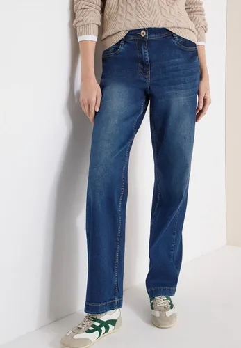 Cecil Wide Leg Jeans mid Blue wash 26 - Stylische Wide Leg Jeans im Loose Fit mit hohem Bund. Perfekt für einen lässigen Look. Maße bei EU-Größe 29: Unterweite 25 cm, Innenbeinlänge 81 cm, Taillenabschluss 40 cm.