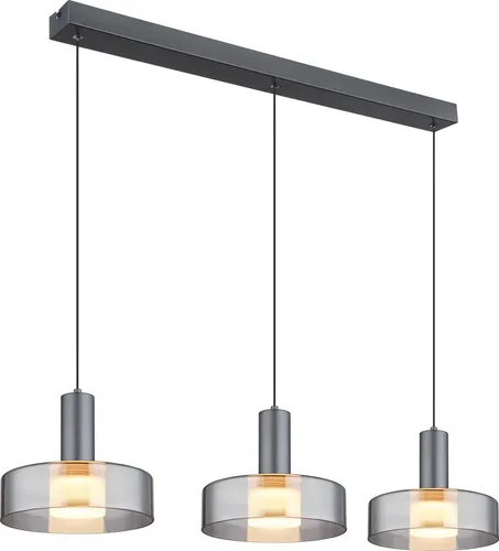Pendelleuchte GRANT - Hängelampe LED 90cm in Rauchglas - Moderne Pendelleuchte GRANT aus gebürstetem Aluminium mit rauchfarbenen Glasschirmen. Ideal für Esszimmer und Wohnzimmer, schafft eine warme Atmosphäre mit 1000 Lumen Lichtstrom.
