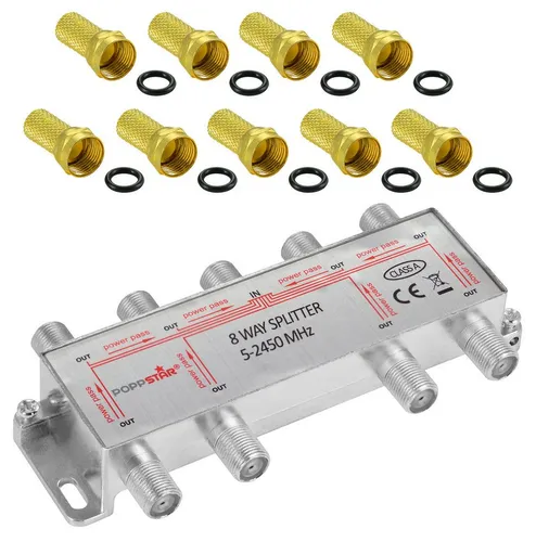 Poppstar Sat-Verteiler Splitter analog/digital SAT-Antenne (Umschalter 8-fach für TV Antenne Satellit Kabel Fernseher Radio LNB)