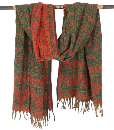 GURU SHOP Weicher Pashmina Schal/Stola mit Paisley Muster in grün von Guru-Shop