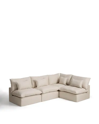 Anarela Modulares 6-Sitzer-Ecksofa – Beige Leinen Viskose - Modulares 6-Sitzer-Ecksofa für den modernen Wohnbereich. Bequem gepolstert mit 70% Viskose und 30% Leinen, bietet es Platz für bis zu 4 Personen und eine maximale Belastung von 520 kg.