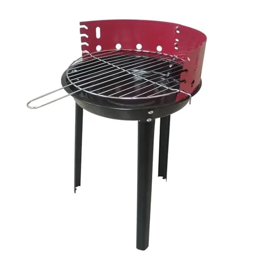 Friesenthal Standgrill Holzkohle – Kompakter Rundgrill Rot/Schwarz mit höhenverstellbarem Grillrost