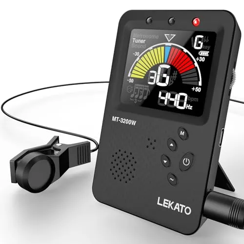 Metronom-Stimmgerät, LEKATO Digitales Metronom Stimmgerät Wiederaufladbar, Metronome-Tuner für Gitarre, Bass, Violine, Ukulele und Blasinstrumente, Präzisionstuner mit LCD-Display, Schwarz