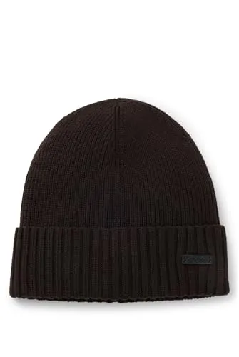 BOSS Mütze aus reiner Schurwolle in Dunkelbraun, Größe 1